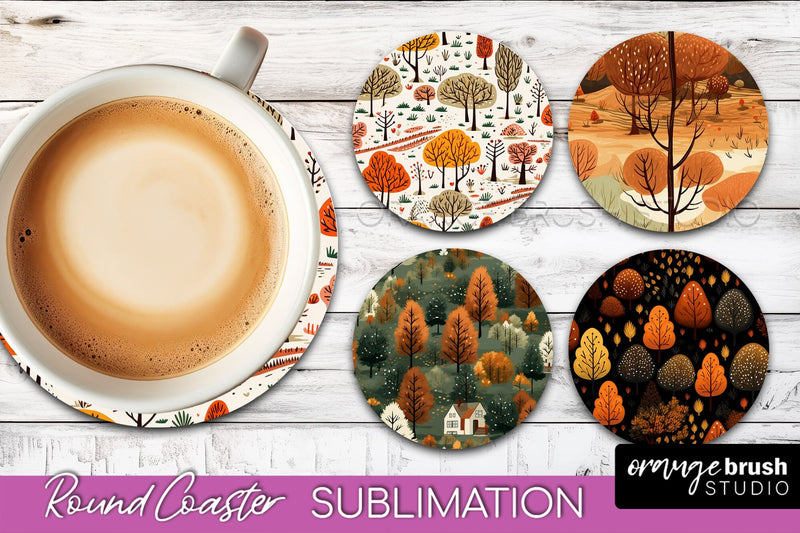 Fall Round Coasters - Autumn Forest Coaster Sublimation Sublimation OrangeBrushStudio 