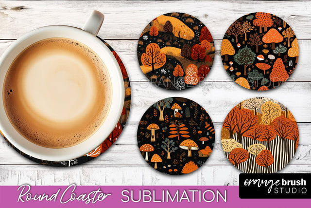 Fall Round Coasters - Autumn Forest Coaster Sublimation Sublimation OrangeBrushStudio 