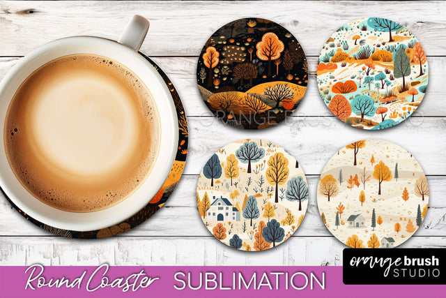 Fall Round Coasters - Autumn Forest Coaster Sublimation Sublimation OrangeBrushStudio 