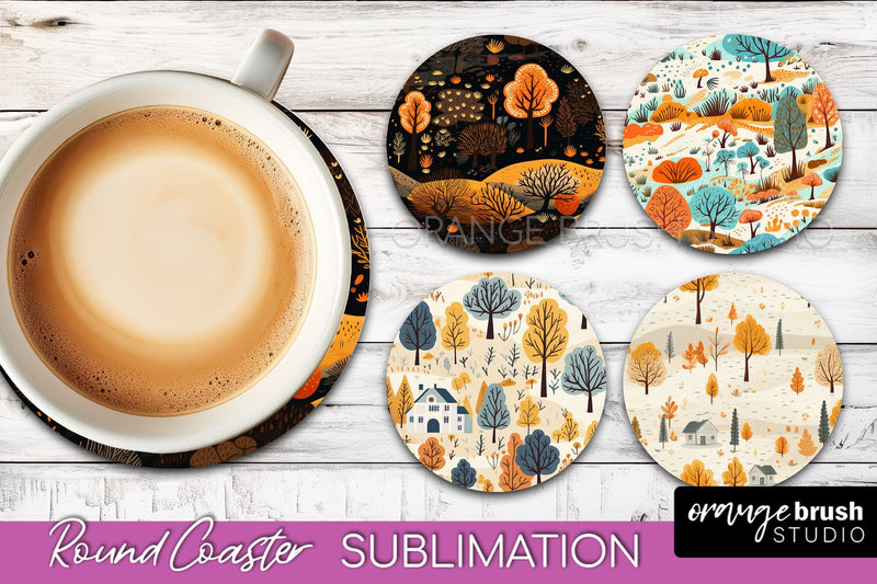 Fall Round Coasters - Autumn Forest Coaster Sublimation Sublimation OrangeBrushStudio 