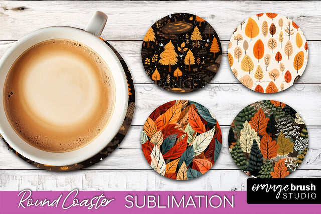 Fall Round Coasters - Autumn Forest Coaster Sublimation Sublimation OrangeBrushStudio 