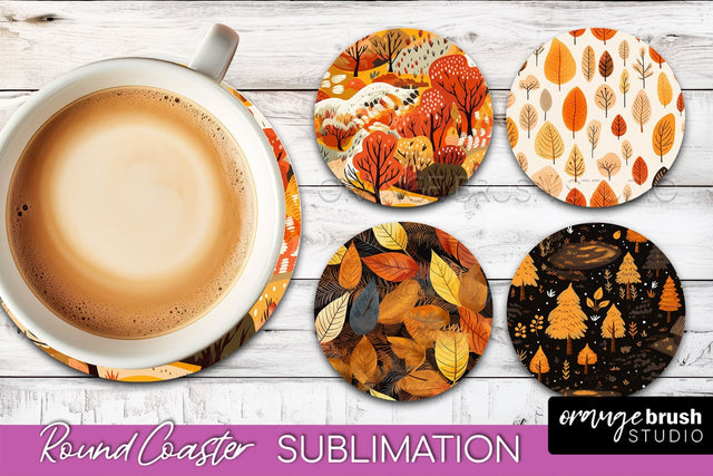 Fall Round Coasters - Autumn Forest Coaster Sublimation Sublimation OrangeBrushStudio 