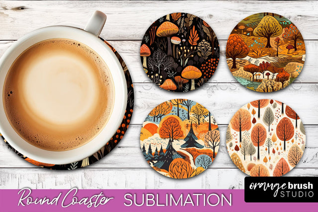 Fall Round Coasters - Autumn Forest Coaster Sublimation Sublimation OrangeBrushStudio 