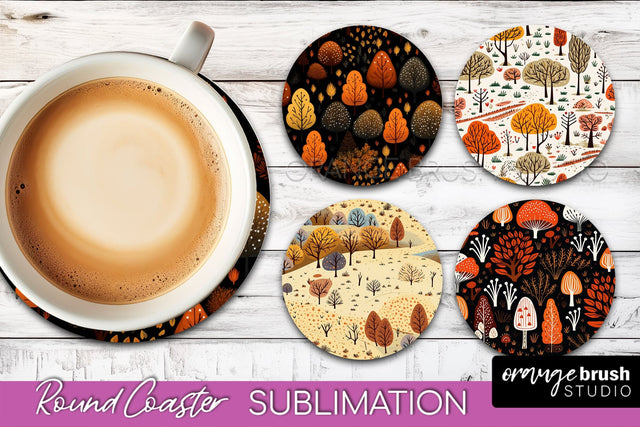 Fall Round Coasters - Autumn Forest Coaster Sublimation Sublimation OrangeBrushStudio 