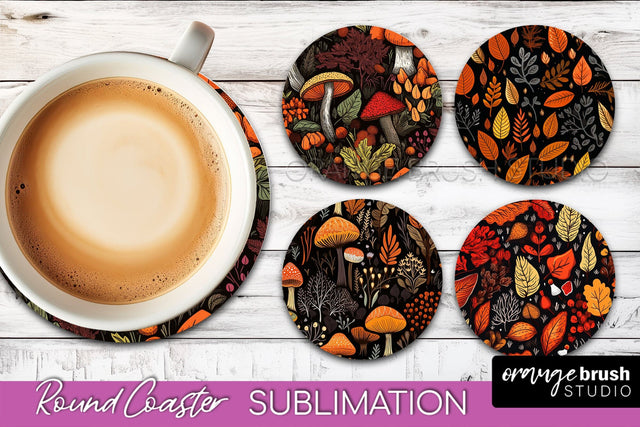 Fall Round Coasters - Autumn Forest Coaster Sublimation Sublimation OrangeBrushStudio 