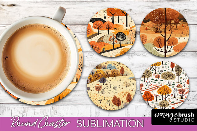 Fall Round Coasters - Autumn Forest Coaster Sublimation Sublimation OrangeBrushStudio 