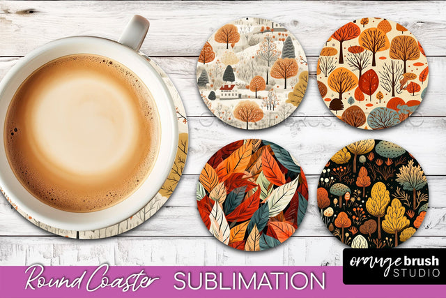 Fall Round Coasters - Autumn Forest Coaster Sublimation Sublimation OrangeBrushStudio 