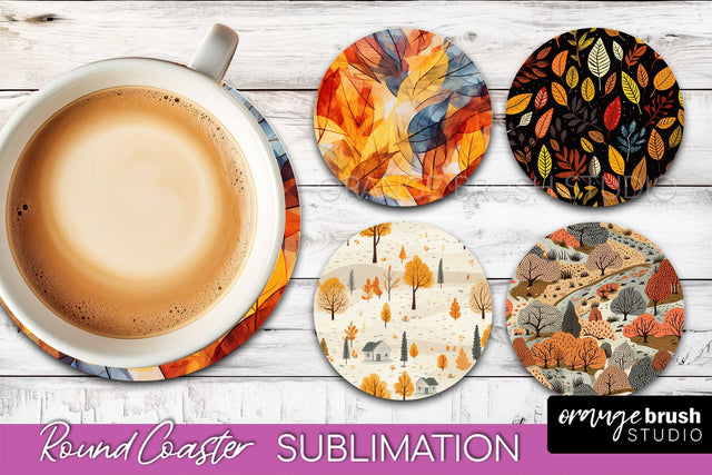Fall Round Coasters - Autumn Forest Coaster Sublimation Sublimation OrangeBrushStudio 
