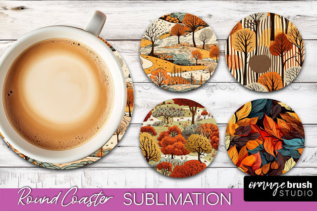 Fall Round Coasters - Autumn Forest Coaster Sublimation Sublimation OrangeBrushStudio 