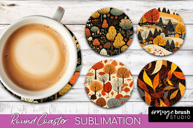 Fall Round Coasters - Autumn Forest Coaster Sublimation Sublimation OrangeBrushStudio 