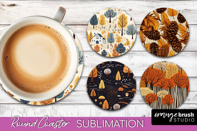 Fall Round Coasters - Autumn Forest Coaster Sublimation Sublimation OrangeBrushStudio 