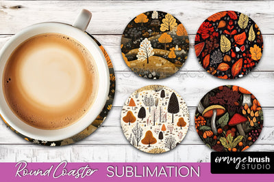 Fall Round Coasters - Autumn Forest Coaster Sublimation Sublimation OrangeBrushStudio 