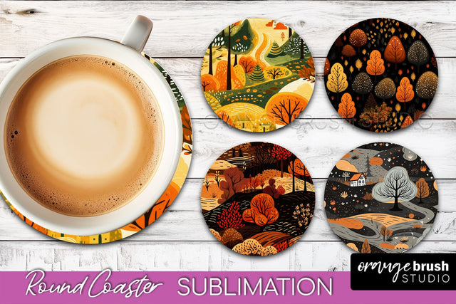 Fall Round Coasters - Autumn Forest Coaster Sublimation Sublimation OrangeBrushStudio 