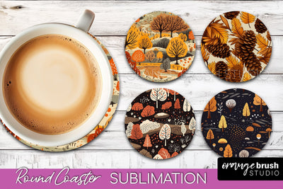 Fall Round Coasters - Autumn Forest Coaster Sublimation Sublimation OrangeBrushStudio 