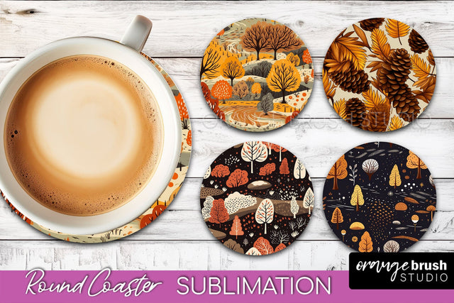 Fall Round Coasters - Autumn Forest Coaster Sublimation Sublimation OrangeBrushStudio 