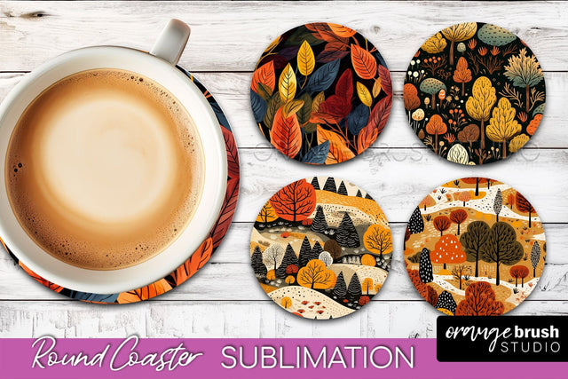 Fall Round Coasters - Autumn Forest Coaster Sublimation Sublimation OrangeBrushStudio 