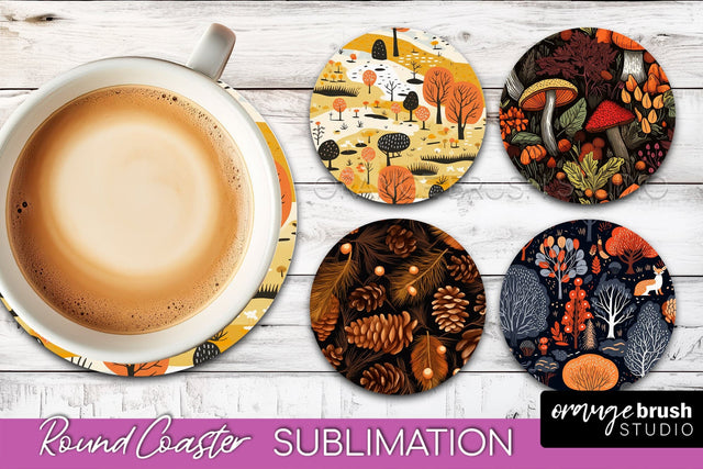 Fall Round Coasters - Autumn Forest Coaster Sublimation Sublimation OrangeBrushStudio 
