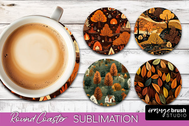 Fall Round Coasters - Autumn Forest Coaster Sublimation Sublimation OrangeBrushStudio 