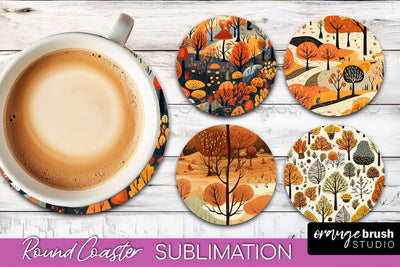 Fall Round Coasters - Autumn Forest Coaster Sublimation Sublimation OrangeBrushStudio 