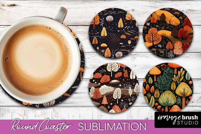 Fall Round Coasters - Autumn Forest Coaster Sublimation Sublimation OrangeBrushStudio 