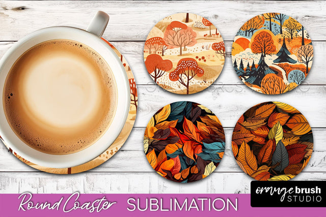 Fall Round Coasters - Autumn Forest Coaster Sublimation Sublimation OrangeBrushStudio 