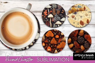 Fall Round Coasters - Autumn Forest Coaster Sublimation Sublimation OrangeBrushStudio 