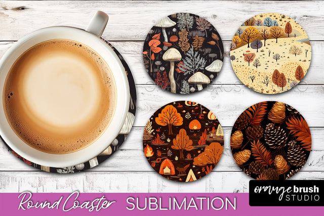 Fall Round Coasters - Autumn Forest Coaster Sublimation Sublimation OrangeBrushStudio 