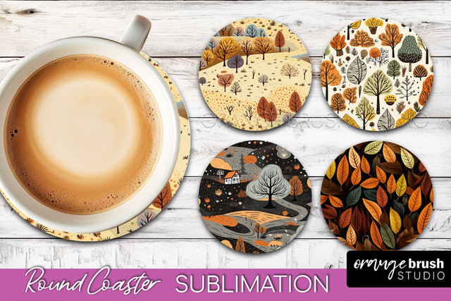 Fall Round Coasters - Autumn Forest Coaster Sublimation Sublimation OrangeBrushStudio 