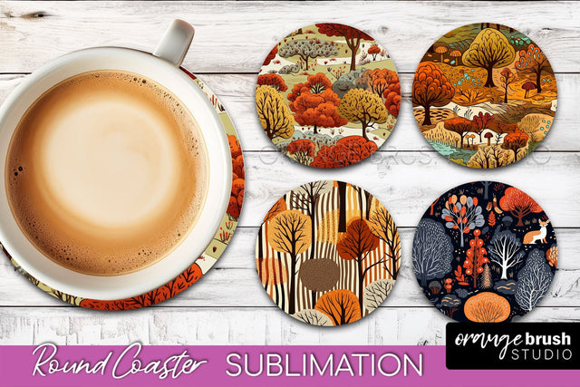 Fall Round Coasters - Autumn Forest Coaster Sublimation Sublimation OrangeBrushStudio 