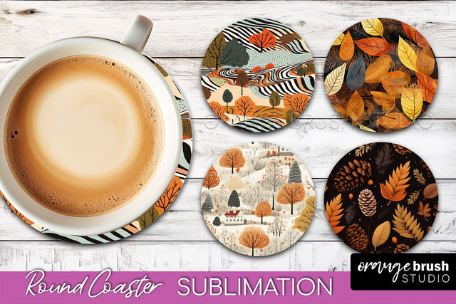 Fall Round Coasters - Autumn Forest Coaster Sublimation Sublimation OrangeBrushStudio 