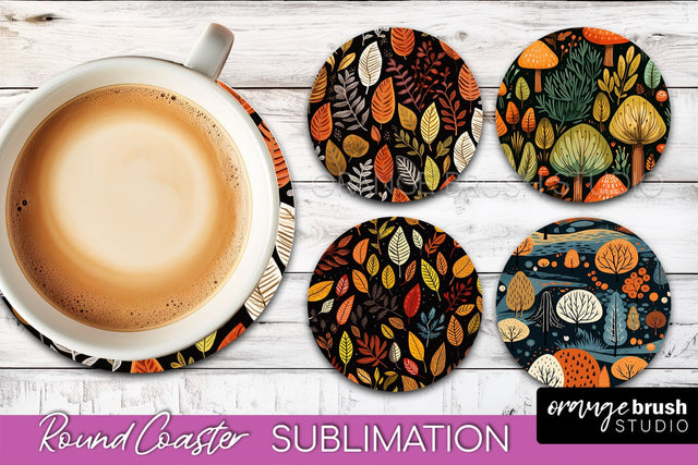 Fall Round Coasters - Autumn Forest Coaster Sublimation Sublimation OrangeBrushStudio 