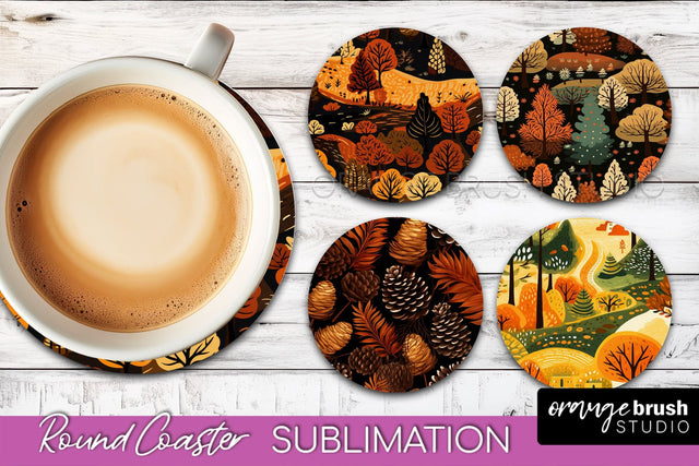 Fall Round Coasters - Autumn Forest Coaster Sublimation Sublimation OrangeBrushStudio 