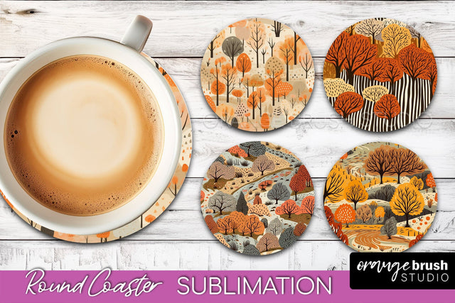 Fall Round Coasters - Autumn Forest Coaster Sublimation Sublimation OrangeBrushStudio 