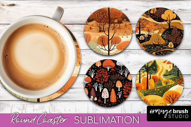 Fall Round Coasters - Autumn Forest Coaster Sublimation Sublimation OrangeBrushStudio 