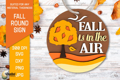 Fall Round Sign Laser Cut. Autumn Round Sign SVG Design SVG Evgenyia Guschina 
