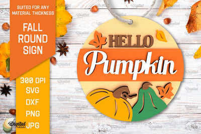 Fall Round Sign Laser Cut. Autumn Round Sign SVG Design SVG Evgenyia Guschina 
