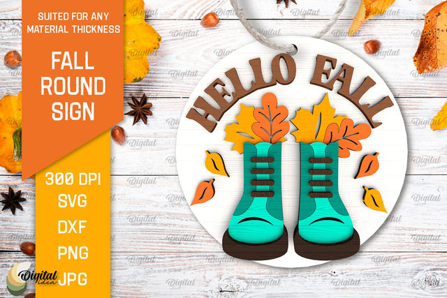 Fall Round Sign Laser Cut. Autumn Round Sign SVG Design SVG Evgenyia Guschina 
