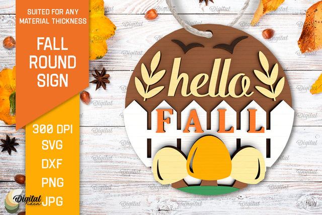 Fall Round Sign Laser Cut. Autumn Round Sign SVG Design SVG Evgenyia Guschina 