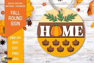 Fall Round Sign Laser Cut. Autumn Round Sign SVG Design SVG Evgenyia Guschina 