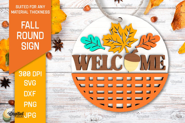 Fall Round Sign Laser Cut. Autumn Round Sign SVG Design SVG Evgenyia Guschina 