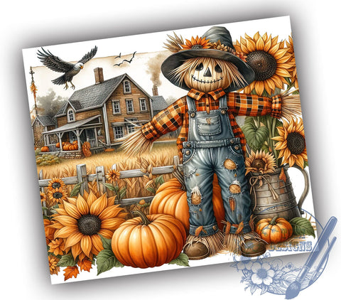 Fall Scarecrow 20oz Skinny Tumbler, Sunflower Tumbler Png, Straight & Tapered Tumbler Wrap, Instant Digital Download Sublimation ToriDesigns 