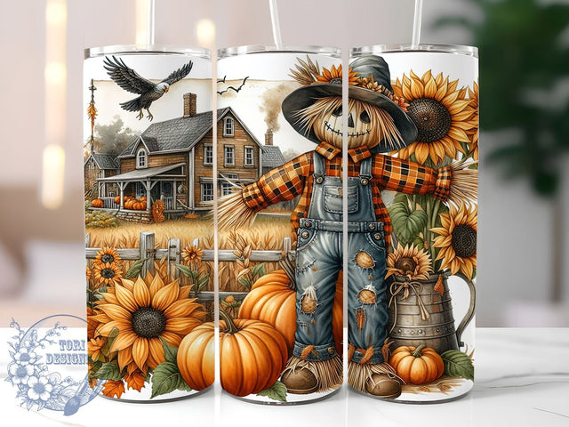 Fall Scarecrow 20oz Skinny Tumbler, Sunflower Tumbler Png, Straight & Tapered Tumbler Wrap, Instant Digital Download Sublimation ToriDesigns 