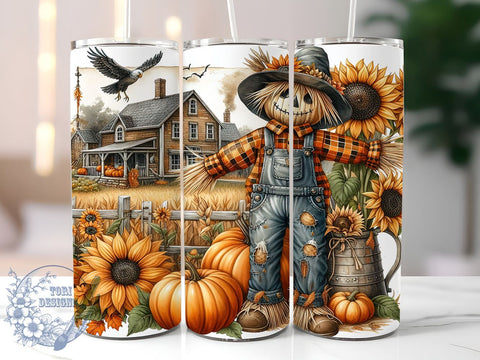 Fall Scarecrow 20oz Skinny Tumbler, Sunflower Tumbler Png, Straight & Tapered Tumbler Wrap, Instant Digital Download Sublimation ToriDesigns 