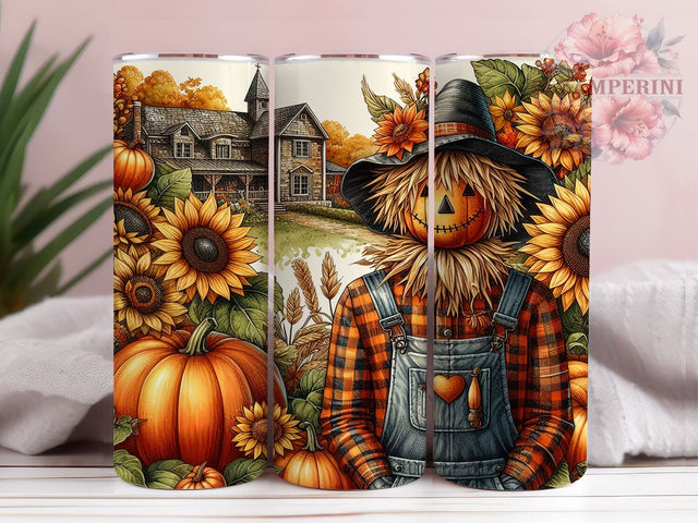 Fall Scarecrow 20oz Tumbler Wrap PNG, Fall Pumpkins Sunflower Tumbler Png, Straight & Tapered Tumbler Wrap, Instant Digital Download Sublimation Li Zamperini 