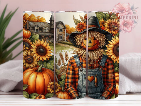 Fall Scarecrow 20oz Tumbler Wrap PNG, Fall Pumpkins Sunflower Tumbler Png, Straight & Tapered Tumbler Wrap, Instant Digital Download Sublimation Li Zamperini 