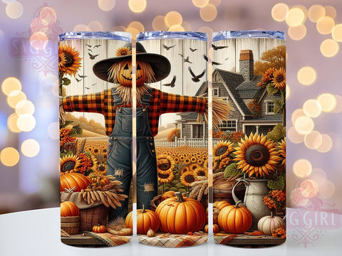 Fall Scarecrow 20oz Tumbler Wrap Sublimation Design, Straight Tapered Tumbler Wrap, Sunflower Tumbler Png, Instant Digital Download Sublimation SvggirlplusArt 