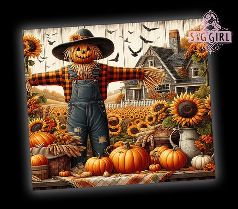 Fall Scarecrow 20oz Tumbler Wrap Sublimation Design, Straight Tapered Tumbler Wrap, Sunflower Tumbler Png, Instant Digital Download Sublimation SvggirlplusArt 
