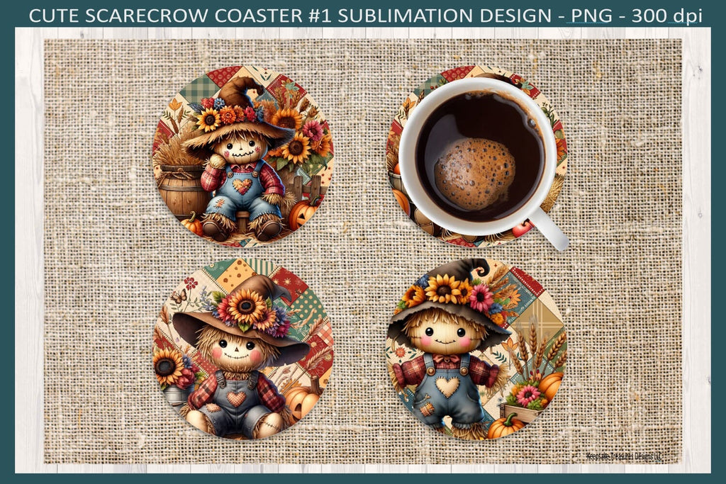Fall Scarecrow Coasters, #1 Sublimation Png, Autumn Coaster Design, Png ...