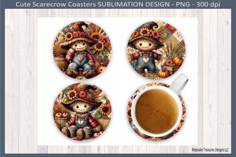 Fall Scarecrow Coasters, #1 Sublimation Png, Autumn Coaster Design, Png Printable Sublimation Keepsake Treasures Designs LLC. 