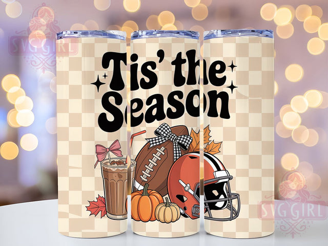 Fall Season Harvest Football Tumbler, Tis The Season Cup, 20Oz Sublimation Wrap, Autumn Game Day Drinkware, Seasonal Sports Gift, Harvest Football Mug Design, Cozy Game Day Tumbler Sublimation SvggirlplusArt 